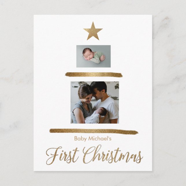 Baby Boy's First Christmas Photos Holiday Tree Postcard (Front)