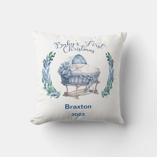 Baby Boy's First Christmas Throw Pillow (Front)