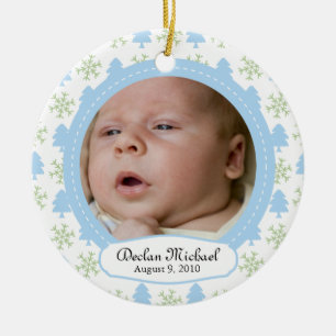 Baby Boy's First Christmas - Tree & Snowflake Ceramic Ornament