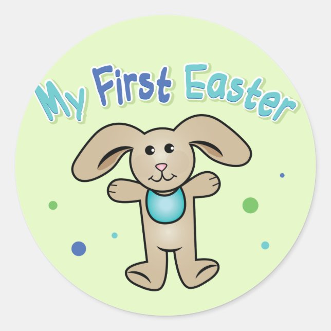 Baby Boy's First Easter Classic Round Sticker (Front)