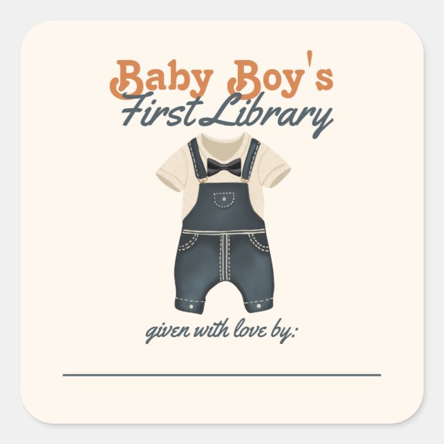 Baby Boy's First Library Book Themed Baby Shower Square Sticker (Front)