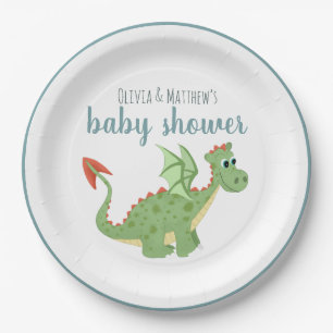 Baby Boys Magical Green Dragon Baby Shower Paper Plate