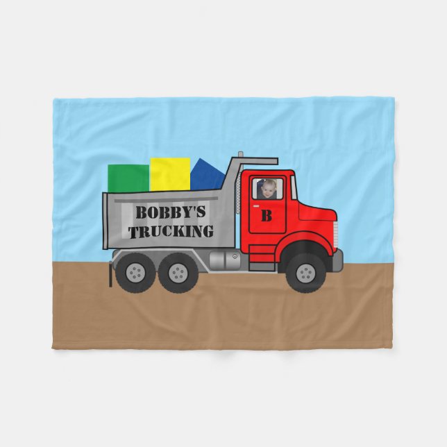 Baby Boy's Trucking Service Personalize Photo Name Fleece Blanket (Front (Horizontal))