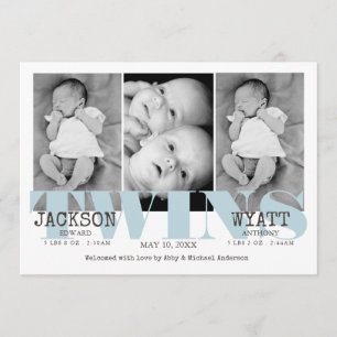 Baby Boys Twins Belle Faire-part de naissance Bleu