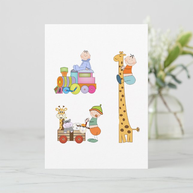 Baby Boys with Nursery Train Giraffe and Wagon  Invitation (Creator Uploaded)