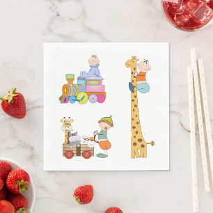 Baby Boys with Nursery Train Giraffe and Wagon  Napkin
