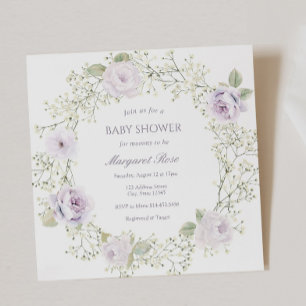 Baby Breath and Purple Roses Baby Shower Invitation