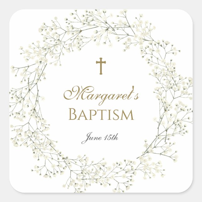 Baby Breath Baptism Communion Square Sticker (Front)