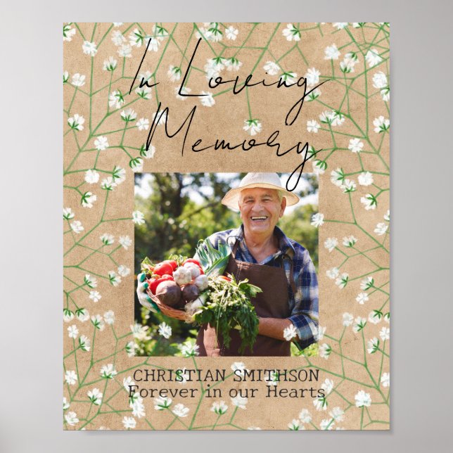 Baby Breath Floral Rustic In Loving Memory Wedding Poster (Front)
