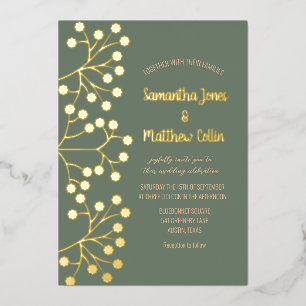 Baby Breath Floral  Sage Green Gold Foil Wedding