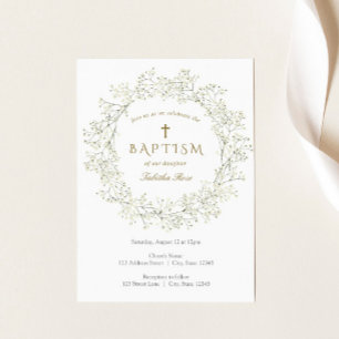 Baby Breath Flowers Baptism Invitation