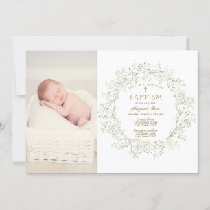 Baby Breath Flowers Baptism Photo Invitation