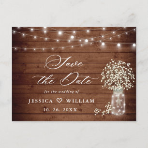 Baby Breath Rustic Wood Wedding Save the Date Postcard