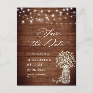 Baby Breath Rustic Wood Wedding Save the Date Postcard