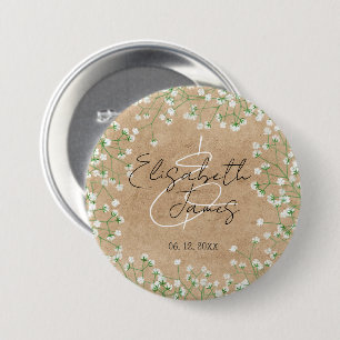Baby Breath Watercolor Floral Rustic Boho Wedding 3 Inch Round Button