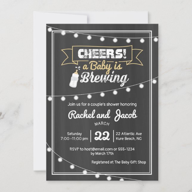 Baby Brewing Baby Shower String Lights Chalkboard Invitation (Front)