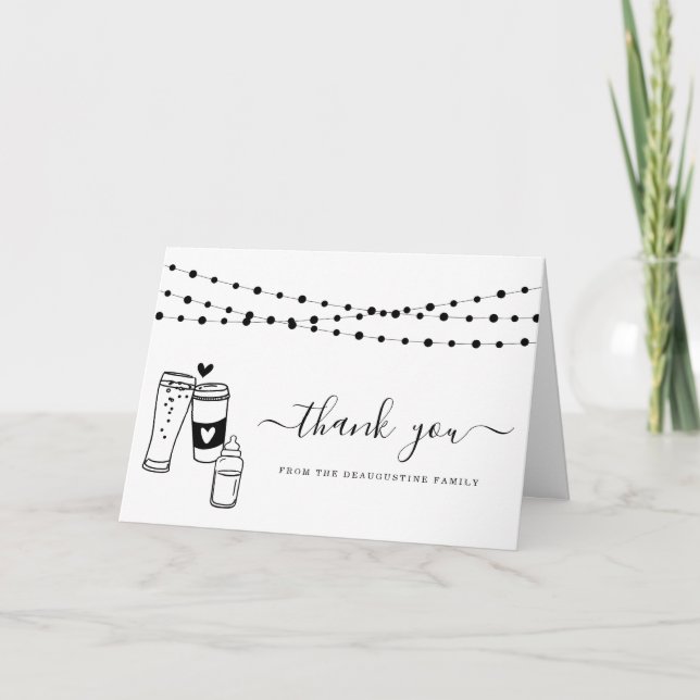 Baby Brewing Beer & Baby Bottle Toast Thank You Ca Card (Front)