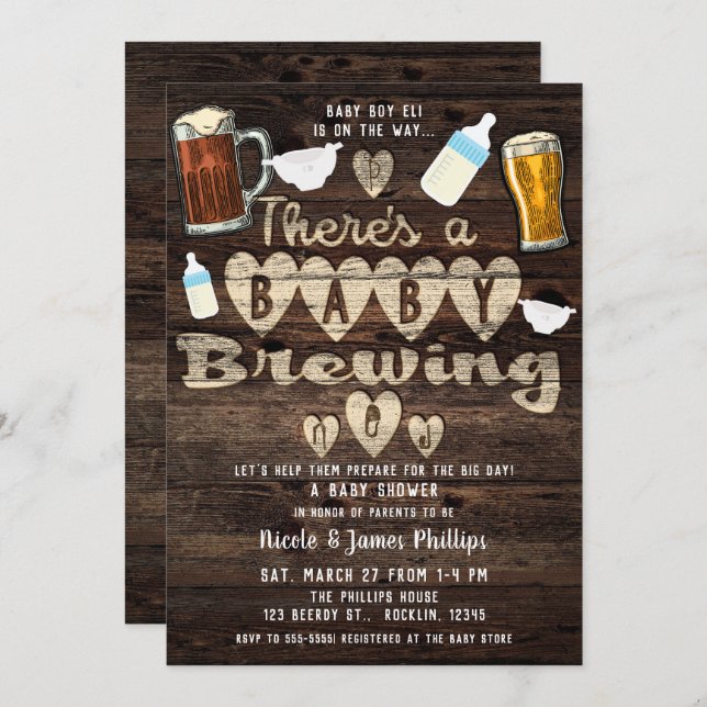 Baby Brewing Beer Party Daddy to Be Couples Shower Invitation (Front/Back)