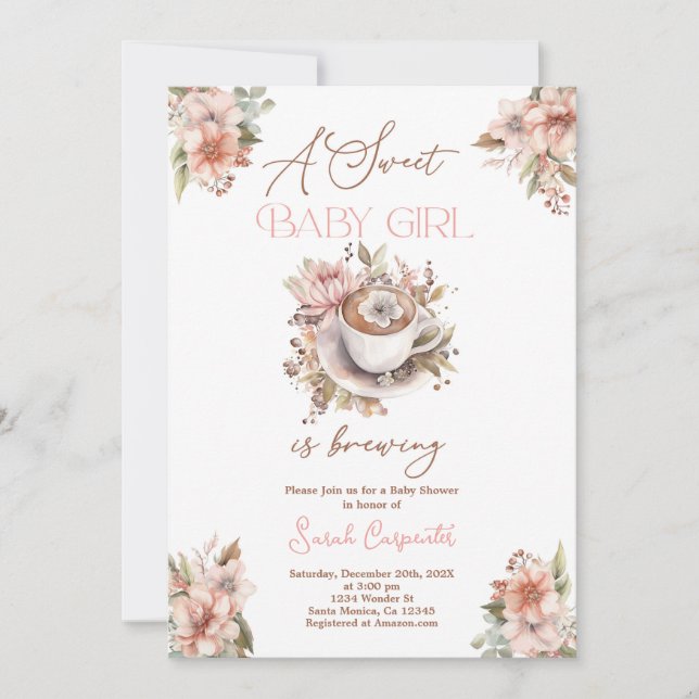 Baby Brewing Girl Baby Shower invitation (Front)
