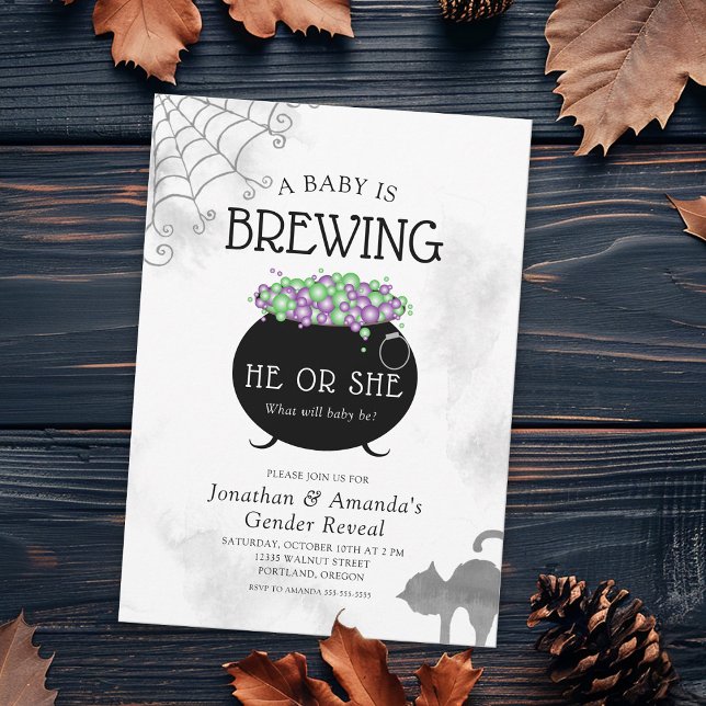 Baby Brewing Halloween Gender Reveal Invitation (Creator Uploaded)