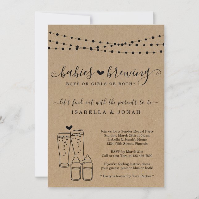 Baby Brewing Twins Couple's Gender Reveal Party Invitation (Front)