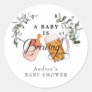 Baby Brewing   Watercolor Baby Shower Favour Classic Round Sticker