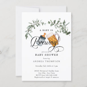 Baby Brewing   Watercolor Baby Shower  Invitation