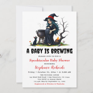 Baby Brewing Witch Black Cat Halloween Baby Shower Invitation