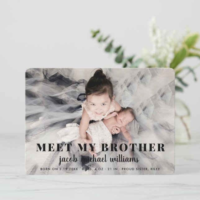 baby brother Birth Announcement Card_Coal (Standing Front)