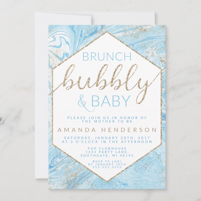 Baby Brunch Blue Marble Baby Shower Invitation (Front)