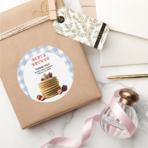 Baby & Brunch Blue Strawberry Pancakes Baby Shower Classic Round Sticker