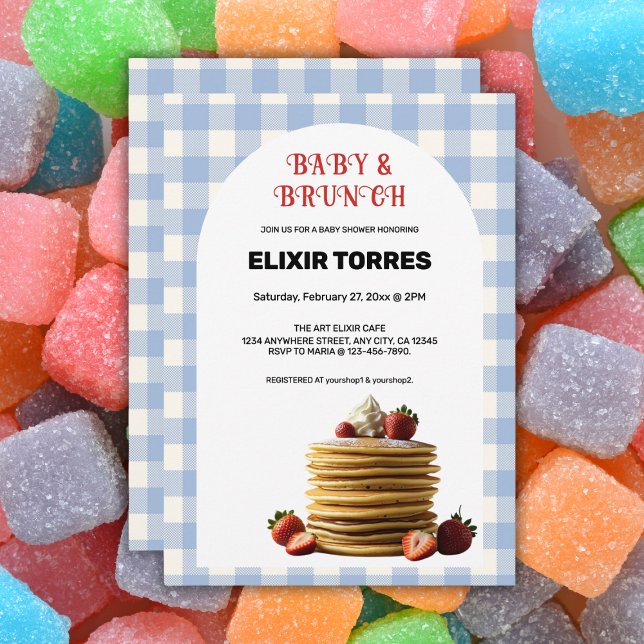 Baby & Brunch Blue Strawberry Pancakes Baby Shower Invitation (Creator Uploaded)