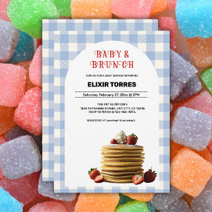 Baby & Brunch Blue Strawberry Pancakes Baby Shower Invitation
