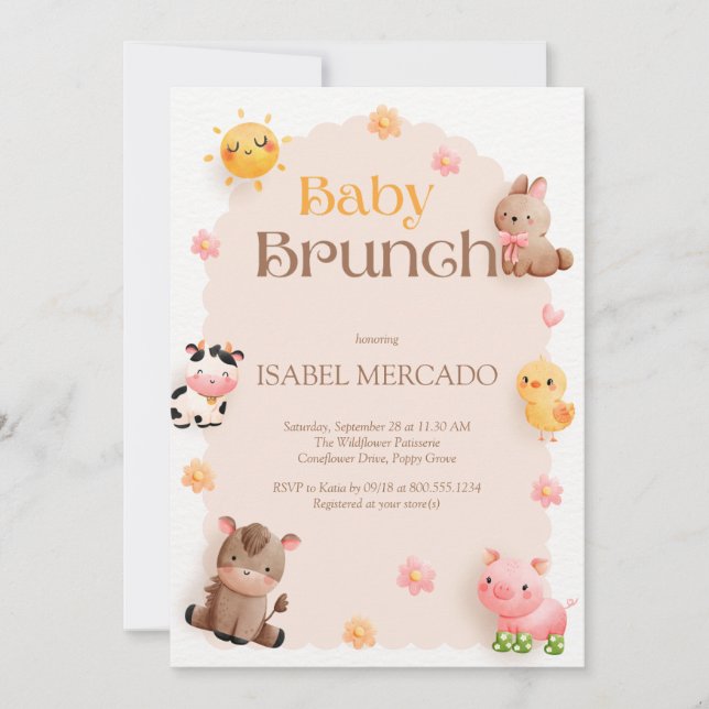 Baby Brunch Farm Animals Baby Shower  Invitation (Front)