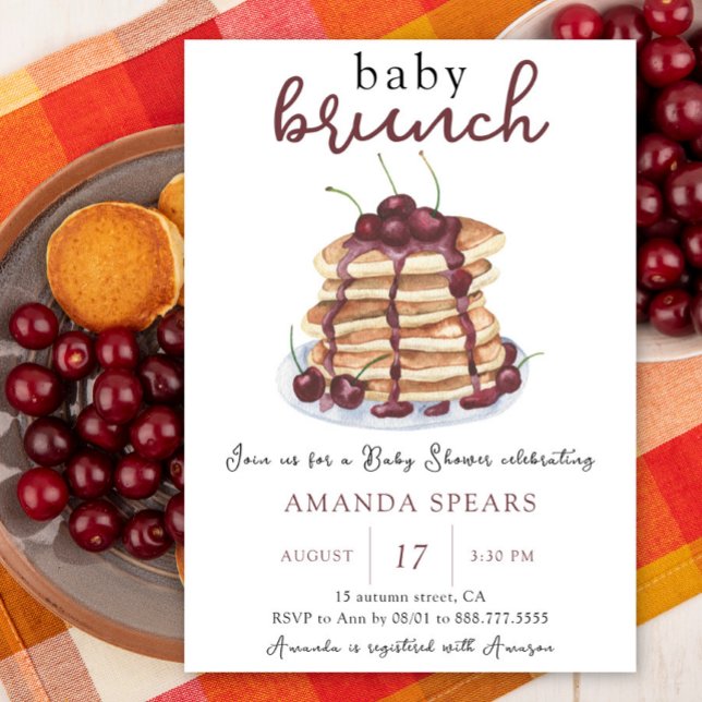 Baby Brunch Pancakes Sweet Cherry Baby Shower Invitation (Creator Uploaded)