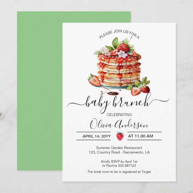 Baby Brunch Shower pancake green Invitation (Front/Back)