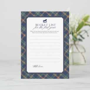 Baby Bucket List First Year Navy Plaid Baby Shower Advice Card