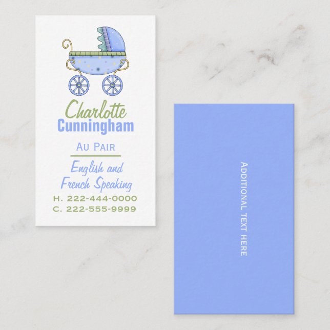 Baby Buggy Au Pair Carte de visite personnalisé (Devant / Derrière)