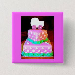 Baby Buggy Cake - Girl 2 Inch Square Button