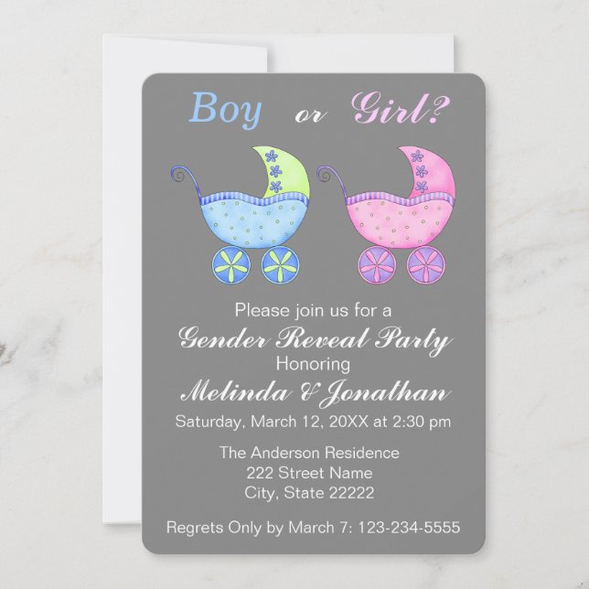 Baby Buggy Carriage Gender Reveal Party Invitation (Front)