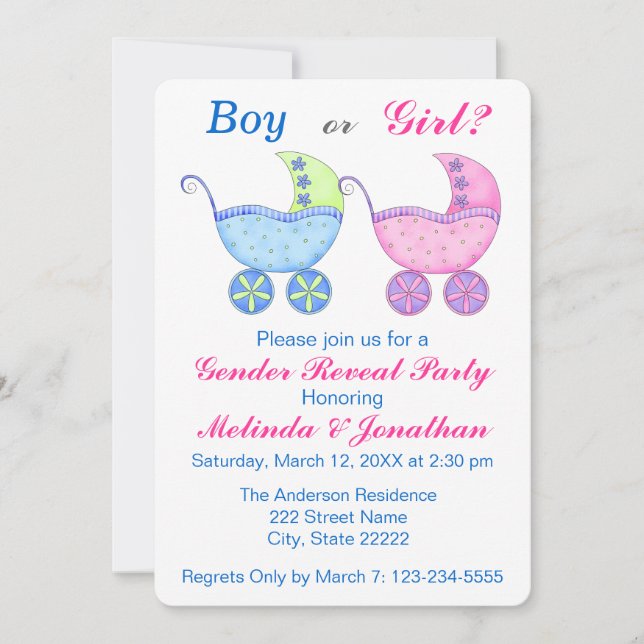 Baby Buggy Carriage Gender Reveal Party Invitation (Front)
