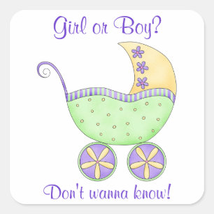 Baby Buggy Carriage Gender Unknown Dad's Square Sticker