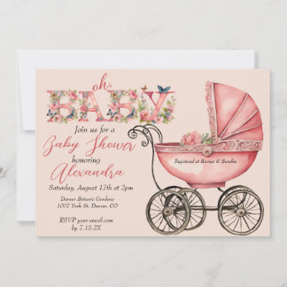 Baby Buggy Girl Baby Shower Invitation