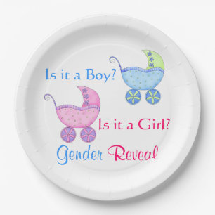 Baby Buggy Pink Blue Gender Reveal Party Paper Plate