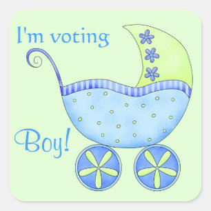 Baby Buggy Voting Boy Gender Reveal Party Square Sticker