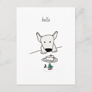 Baby Bull Terrier meets the first friend Postcard