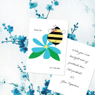 Baby Bump Mom Bee with Glasses Sky Blue Flower Thank You Card