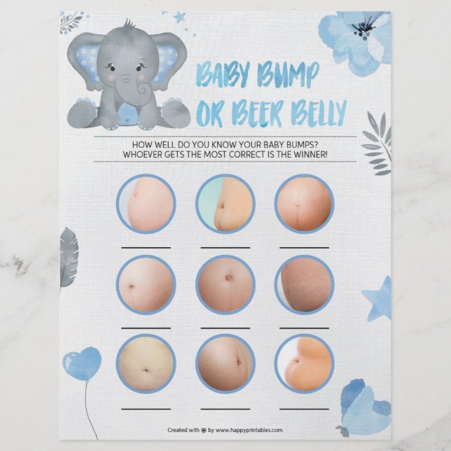 Baby Bump Or Beer Belly [Baby Elephant [Blue] Letterhead (Front)