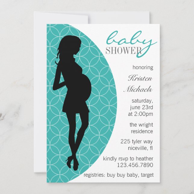 Baby Bump Silhouette Invite [Teal] (Front)