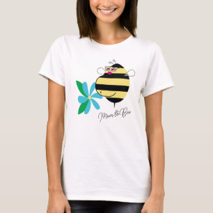 Baby Bump Teal Blue Floral Mom to Bee with Glasses T-Shirt